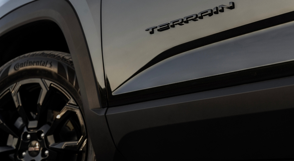 Close-up of a black 2025 GMC Terrain.