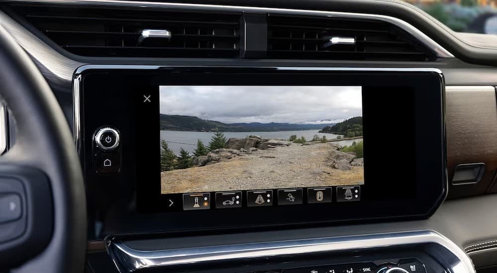 Close-up of the infotainment screen in a 2025 GMC Sierra 1500.